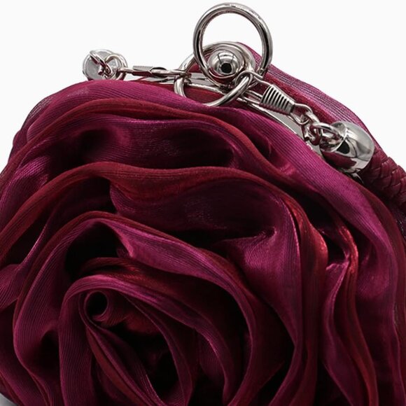 Rose Shaped Satin Evening Bag Floral Wristlet Clutch Purse Women Wedding - Picture 7 of 7